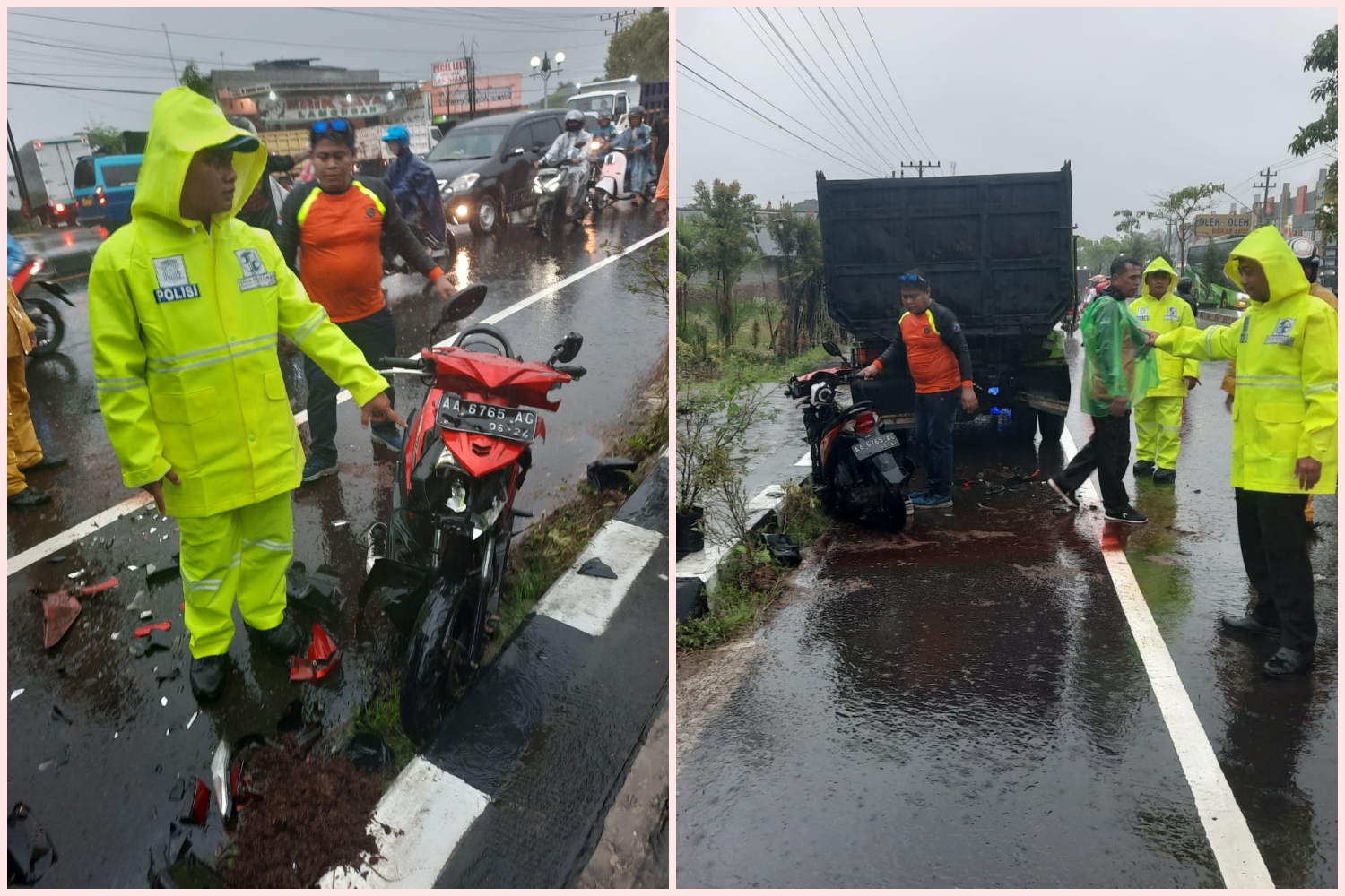 Petugas Unit Laka Satlantas Polresta Magelang saat olah TKP kecelakaan pesepeda motor bonceng tiga yang meninggal dunia