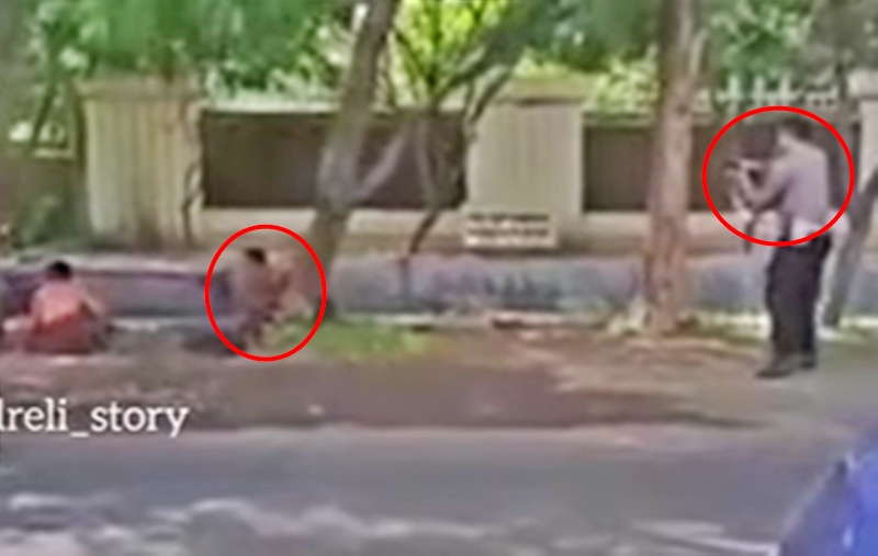 Tangkapan layar video ODGJ ditembak kakinya oleh polisi karena mengamuk