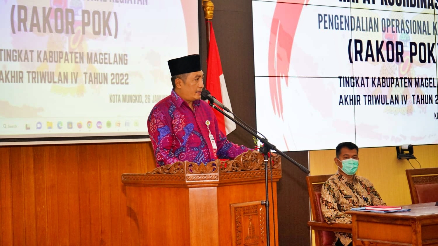 : Bupati Magelang Zaenal Arifin Saat Membuka Rapat Koordinasi Pengendalian Operasional Kegiatan (Rakor POK) terpadu tingkat Kabupaten Magelang Akhir Triwulan IV Tahun Anggaran 2022.