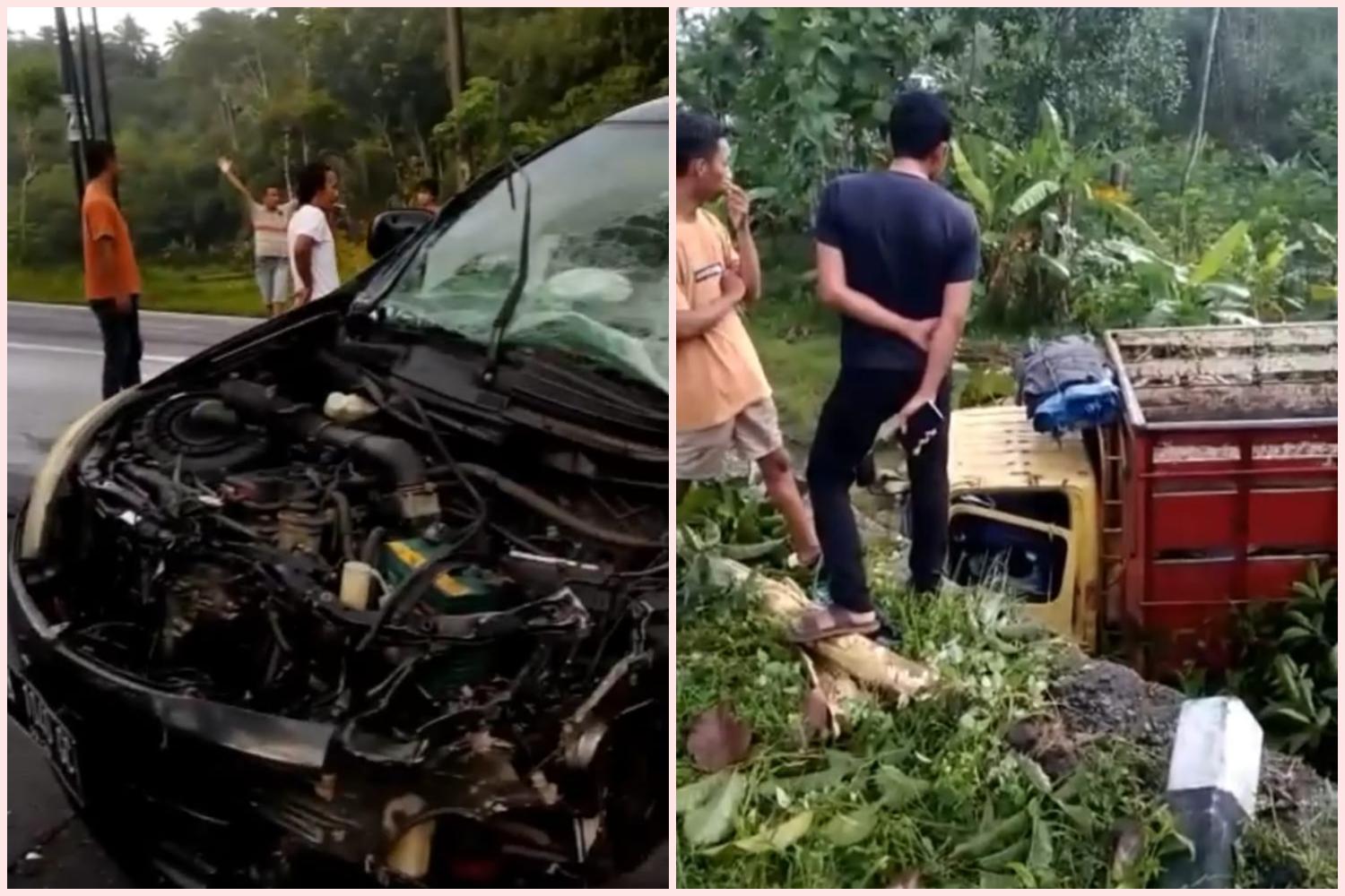Kecelakaan adu banteng mobil innova dengan truk di Salaman Magelang