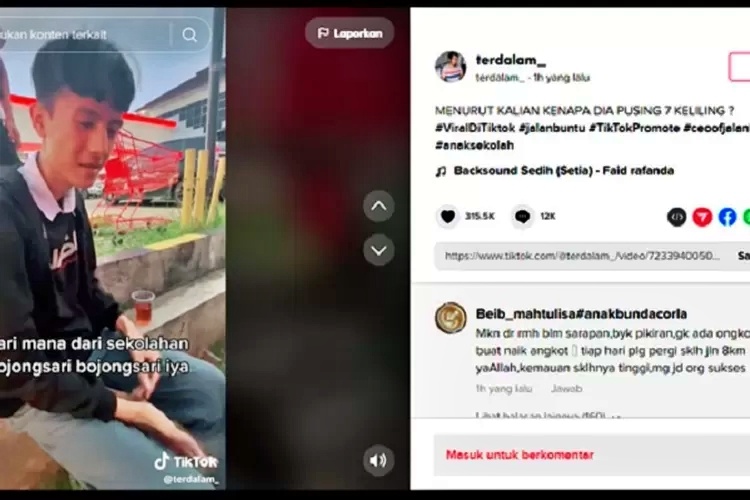 Tangkapan layar postingan video seorang pelajar hampir pingsan saat pulang sekolah jalan kaki 8 kilometer
