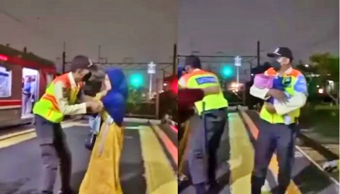 tangkapan layar video seorang ibu akan membuang bayinya di rel kereta api stasiun pasar minggu