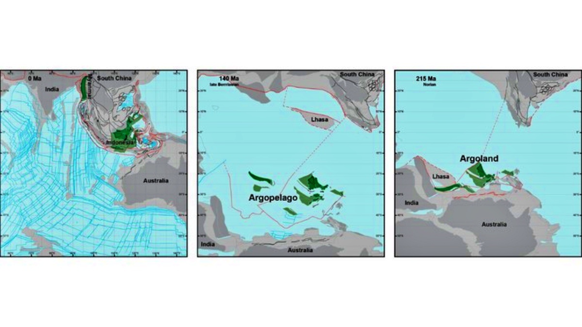 Foto Hasil rekonstruksi parsial pergerakan Argoland dari 215 juta tahun lalu_ sumber Faculty of Geosciences Utrecht University
