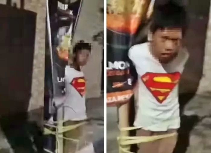 tangkapan layar video bocah di Pekalongan diikat di tiang listrik