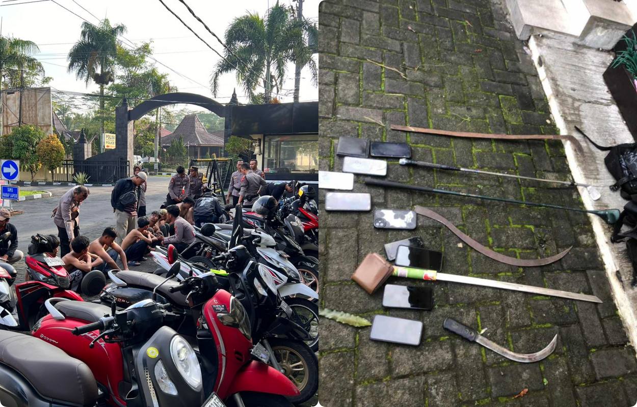 Remaja terduga pelaku tawuran di amankan Polisi dari Polresta Magelang beserta barang bukti