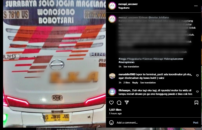 VIRAL !! Sebuah Bus Tabrak Sejumlah Kendaraan di Sleman Lalu Kabur
