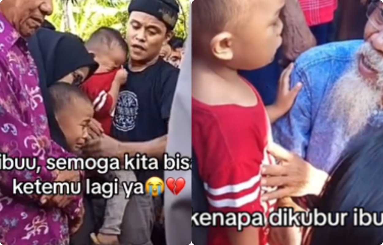 tangkapan layar video anak kecil tunggui pemakaman ibunya bikin mewek sedih