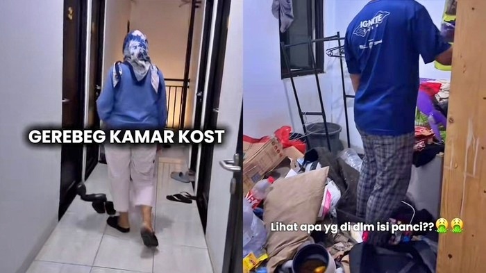 tangkapan layar video ibu kos saat gerebeg sebuah kamar kos miliknya