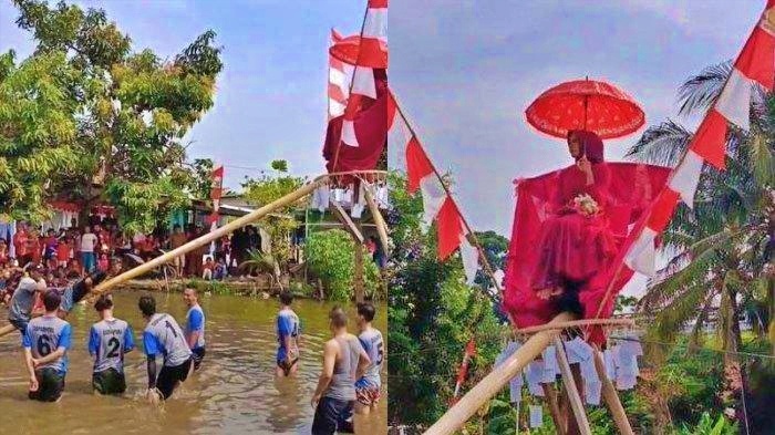 tangkapan layar video viral lomba panjat pinang berhadiah Janda