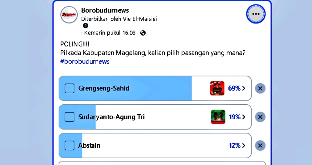 Hasil Polling Pilbup Magelang 2024 Hari Pertama oleh Litbang Borobudurnews
