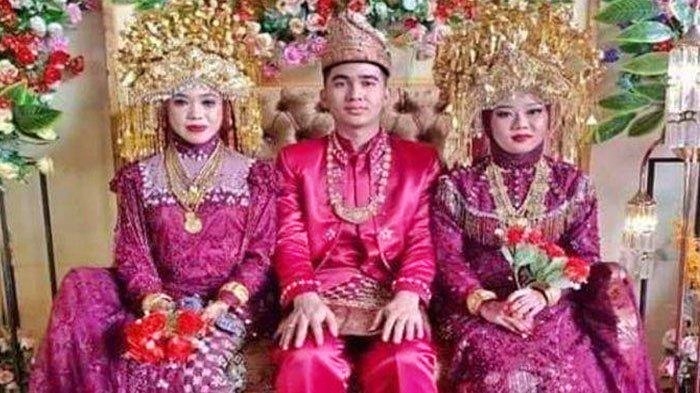 Seorang pria nikahi dua wanita sekaligus dan gelar resepsi bersama_Foto pelaminan Epan pun viral di media sosial.
