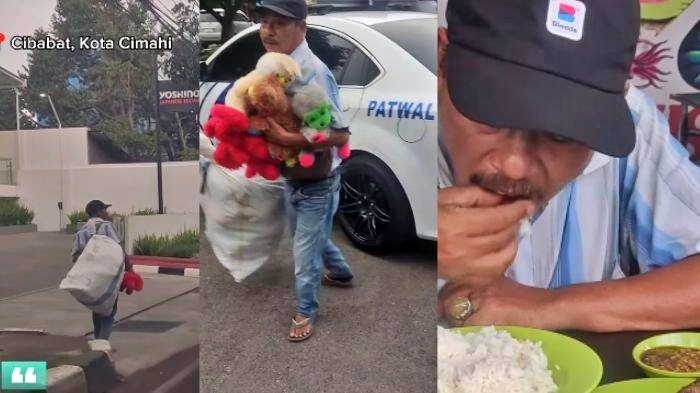 tangkapan layar video seorang penjual bonek keliling diajak makan Polisi