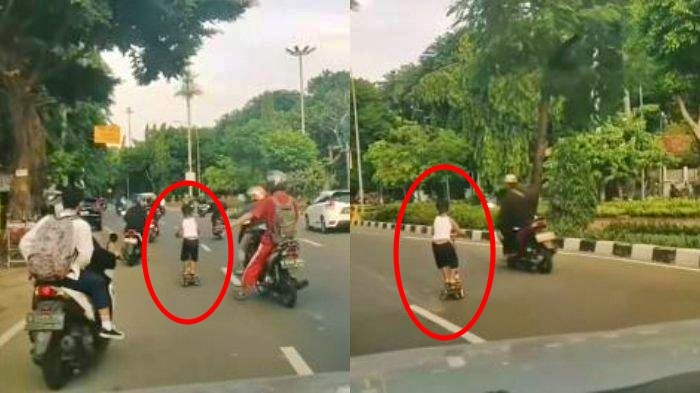 Viral Bocah Main Skuter di Tengah Jalan