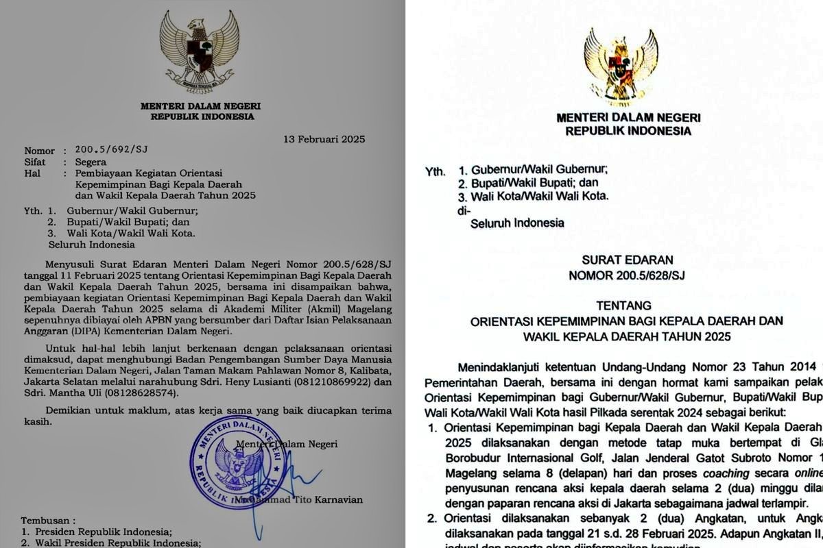 Surat edaran Orientasi Kepala Daerah sesudah dan sebelum diubah terkait sumber pembiayaan rentreat
