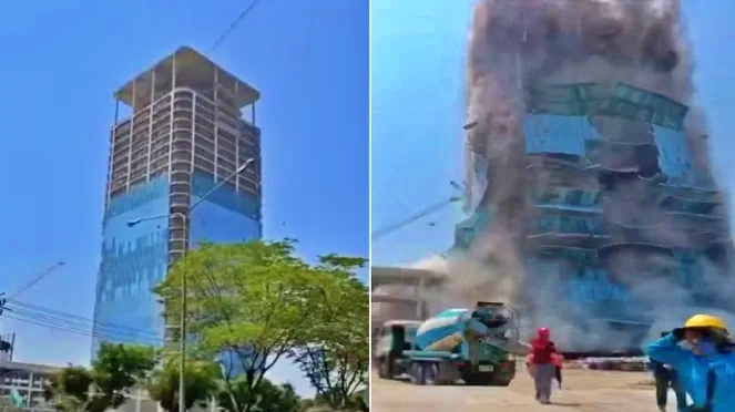 tankapan layar video gedung pencakar langit roboh di Thailand akibat Gempa Bumi