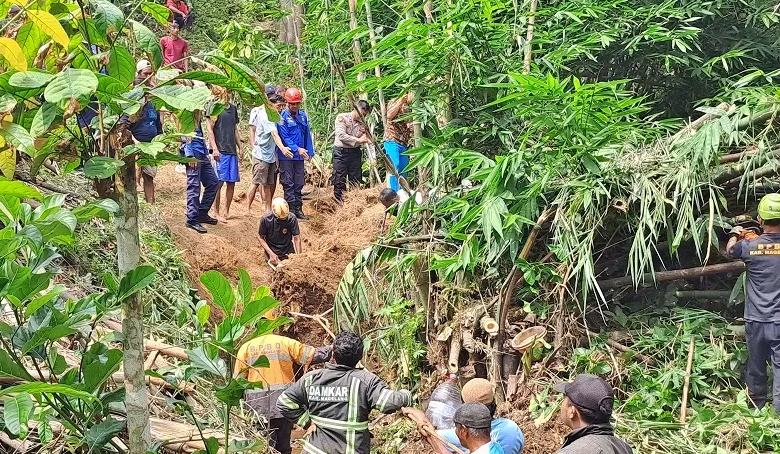 Evakuasi seorang warga tertimpa rumpun bambu di Tegalrejo Magelang
