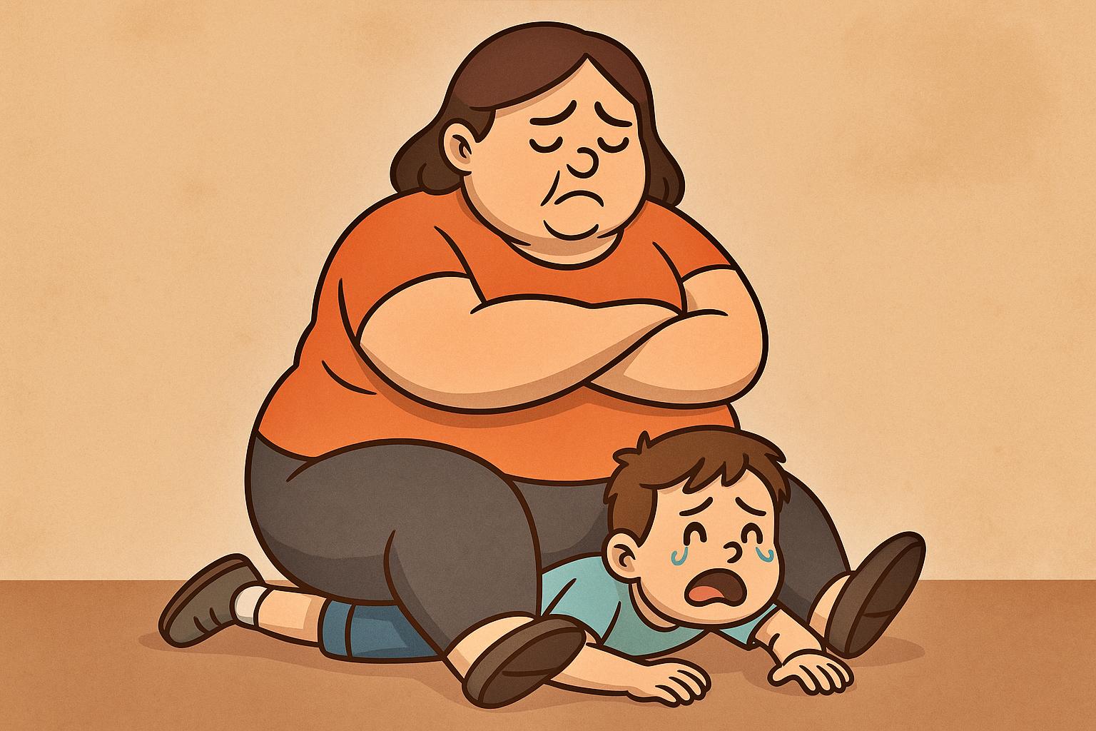 Ilustrasi Ibu angkat duduki anak atau bocah 10 tahun hingga meninggal dunia_foto AI