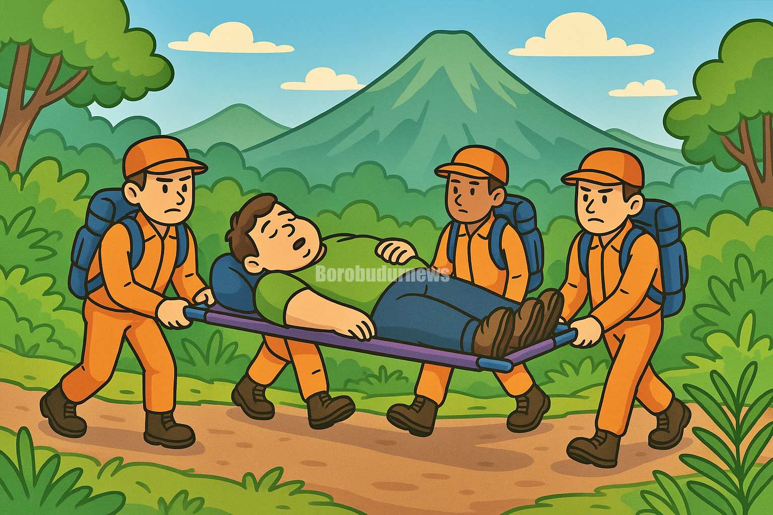 Ilustrasi evakuasi pendaki di gunung lawu
