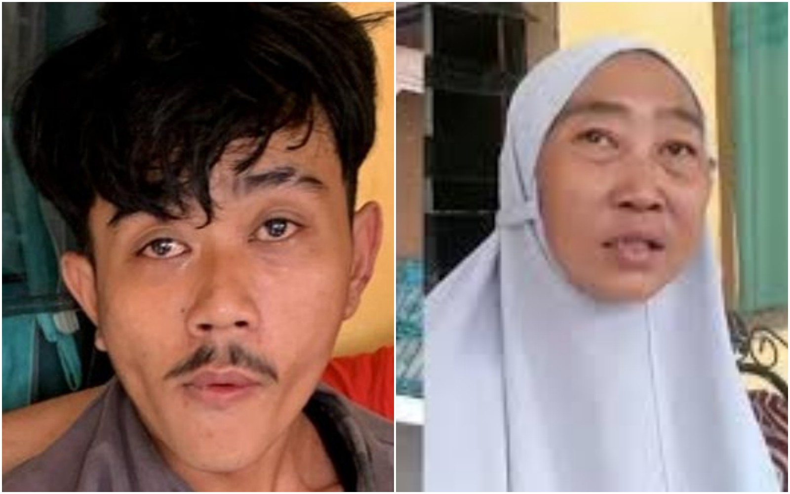 Foto kiri pemuda yang aniaya ibu kandung foto sebelah kanan_lokasi di Bekasi