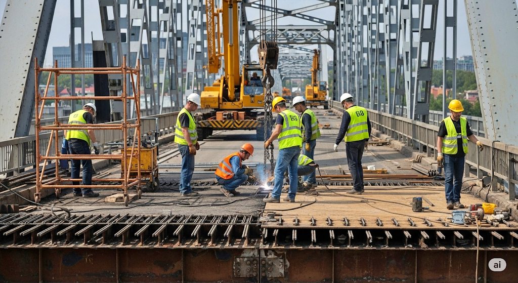 ilustrasi perabaikan jembatan karena usia sudah tua