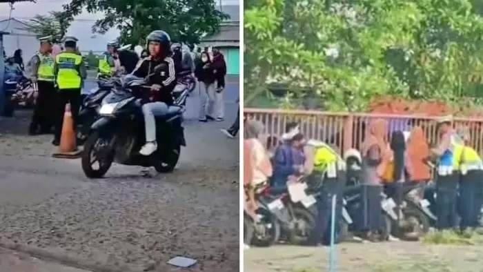 tangkapan layar video viral polisi razia di pabrik brebes