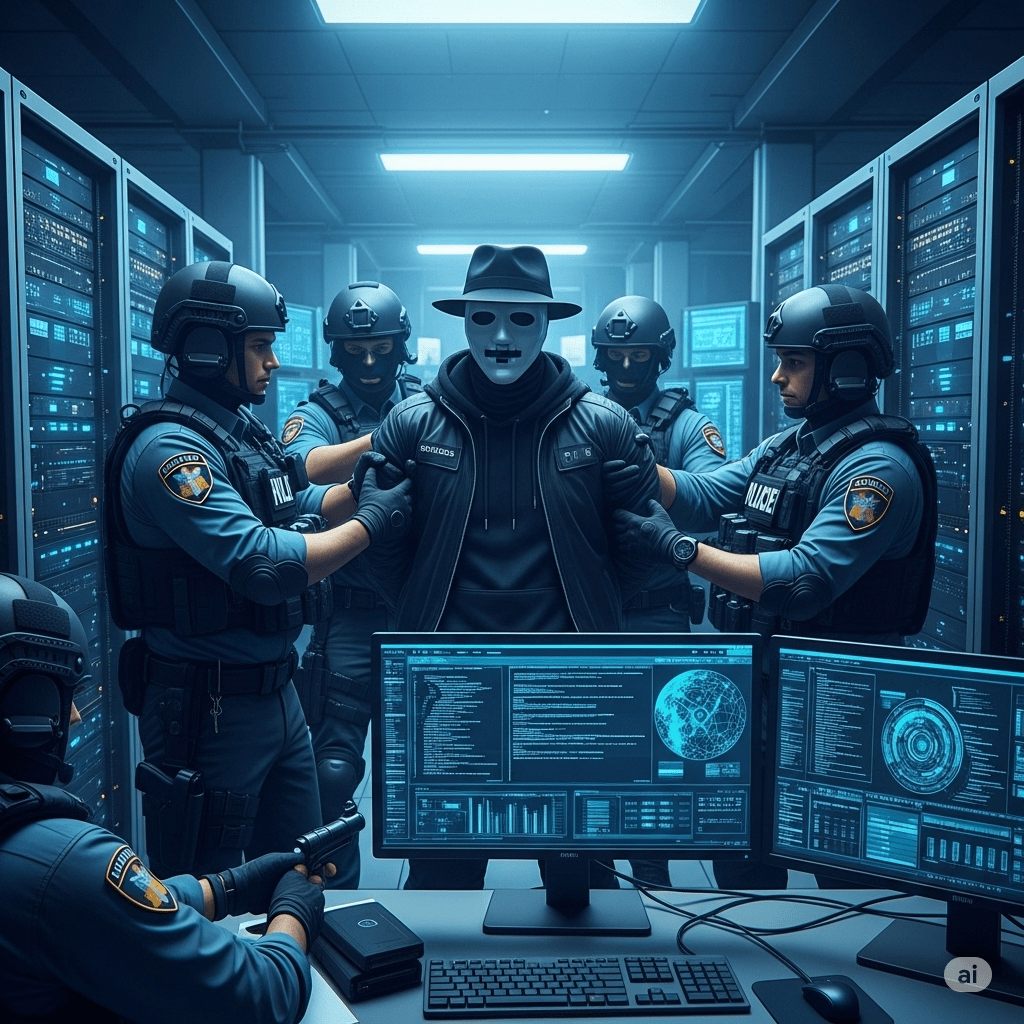 Ilustrasi terduga pelaku kejahatan siber ditangkap