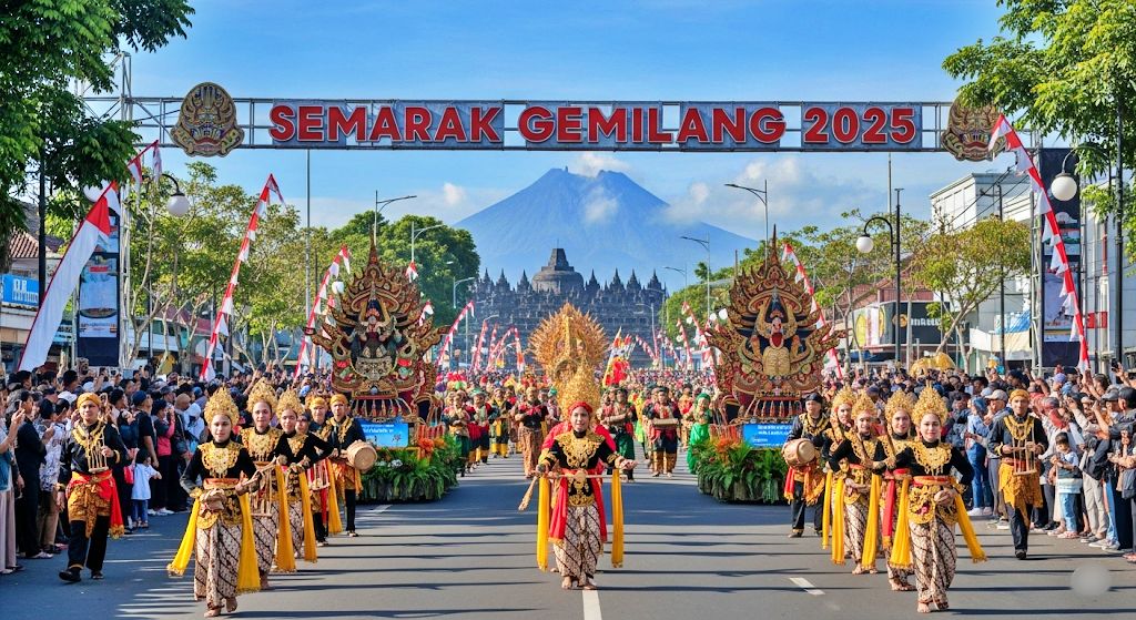 Ilustrasi Parade Gebyar Seni Budaya atau Karnaval Semarak Gemilang 2025