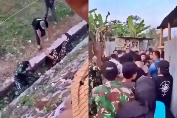 Tangakapn layar video viral Kericuhan Warnai Laga Tarkam di Tegal, Suporter dan TNI AD Terlibat Bentrokan