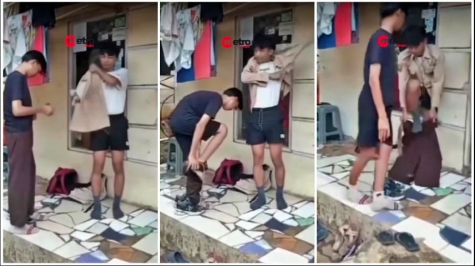 tangkapan layar video Viral Kakak Adik di Bogor Gantian Seragam-Sepatu