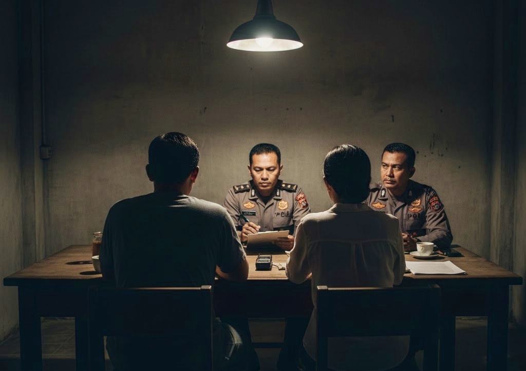 ilustrasi Pasangan Suami Istri Diperiksa Polisi_foto AI