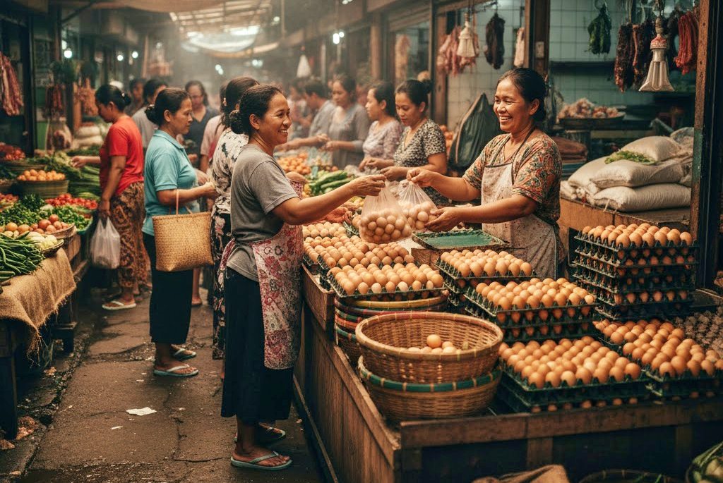 pedagang telur ayam di pasar