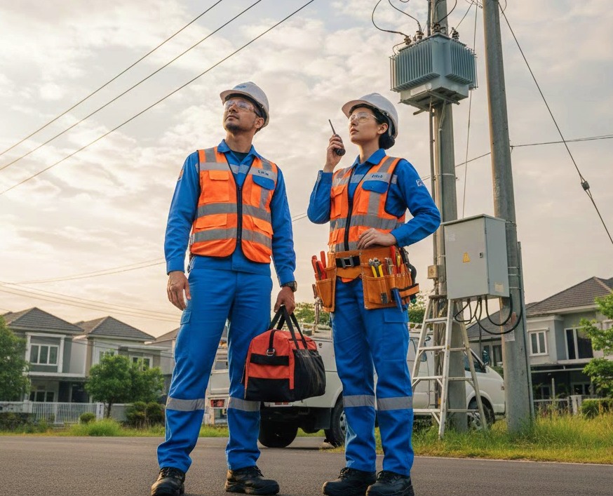 Ilustrasi Petugas PLN sedang akan memperbaiki jaringan listrik sehingga sejumlah wilayah padam