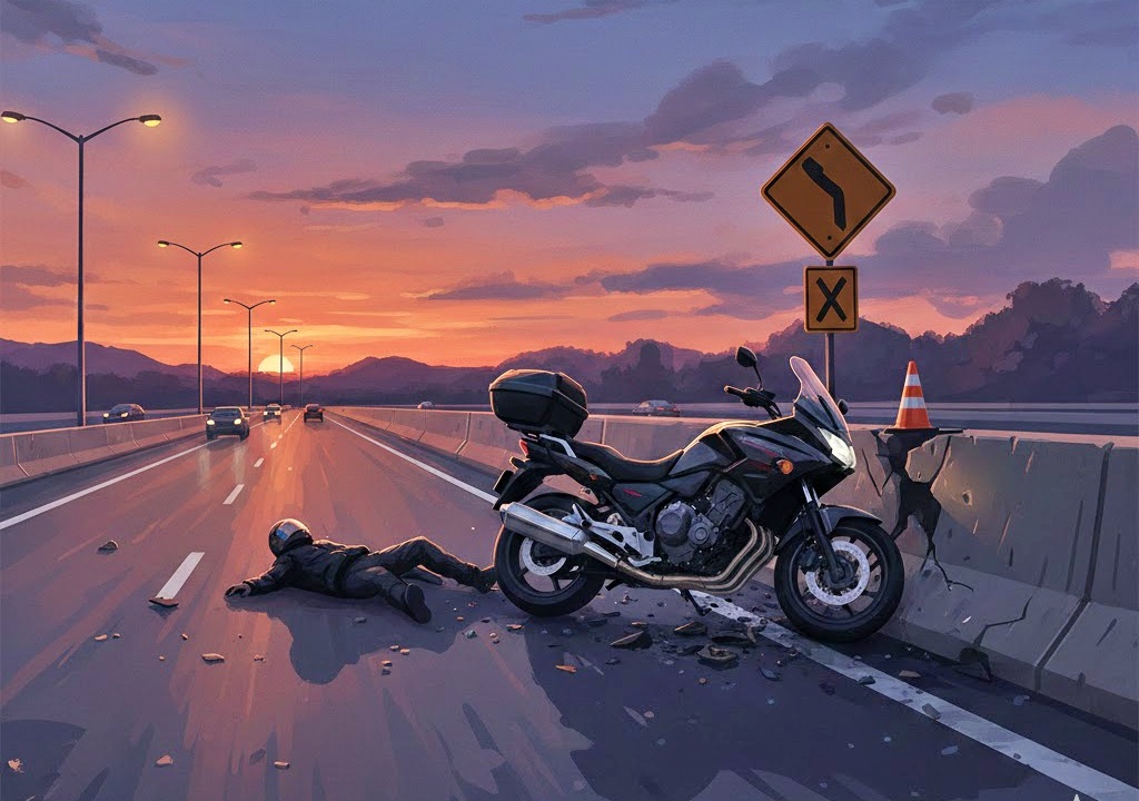 ilustrasi kecelakaan tunggal sepeda motor menabrak pembatas jalan