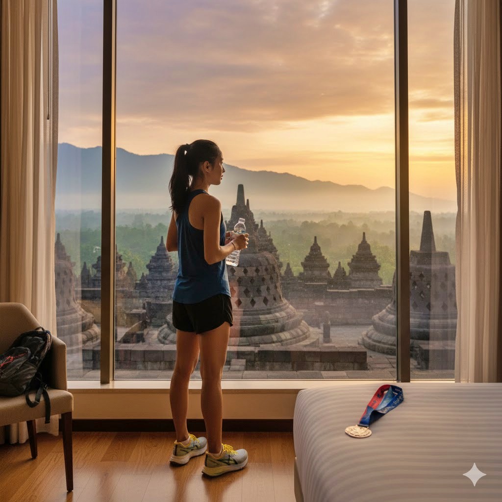 ilustrasi peserta Marathon berada di Kamar Hotel_Foto AI