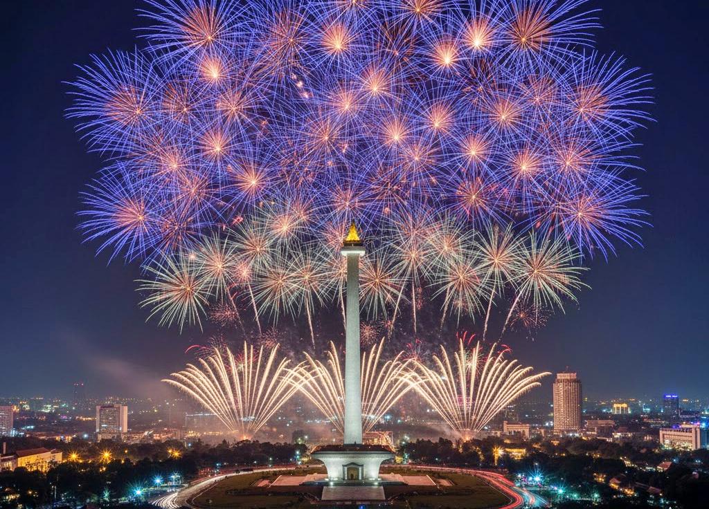 Ilustrasi Pesta Kembang Api Malam Tahun Baru