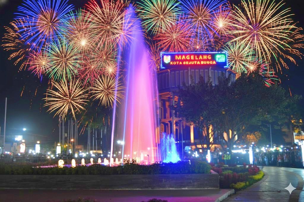 ilustrasi Pesta Kembang Api Malam Tahun Baru di Kota Magelang_Foto AI