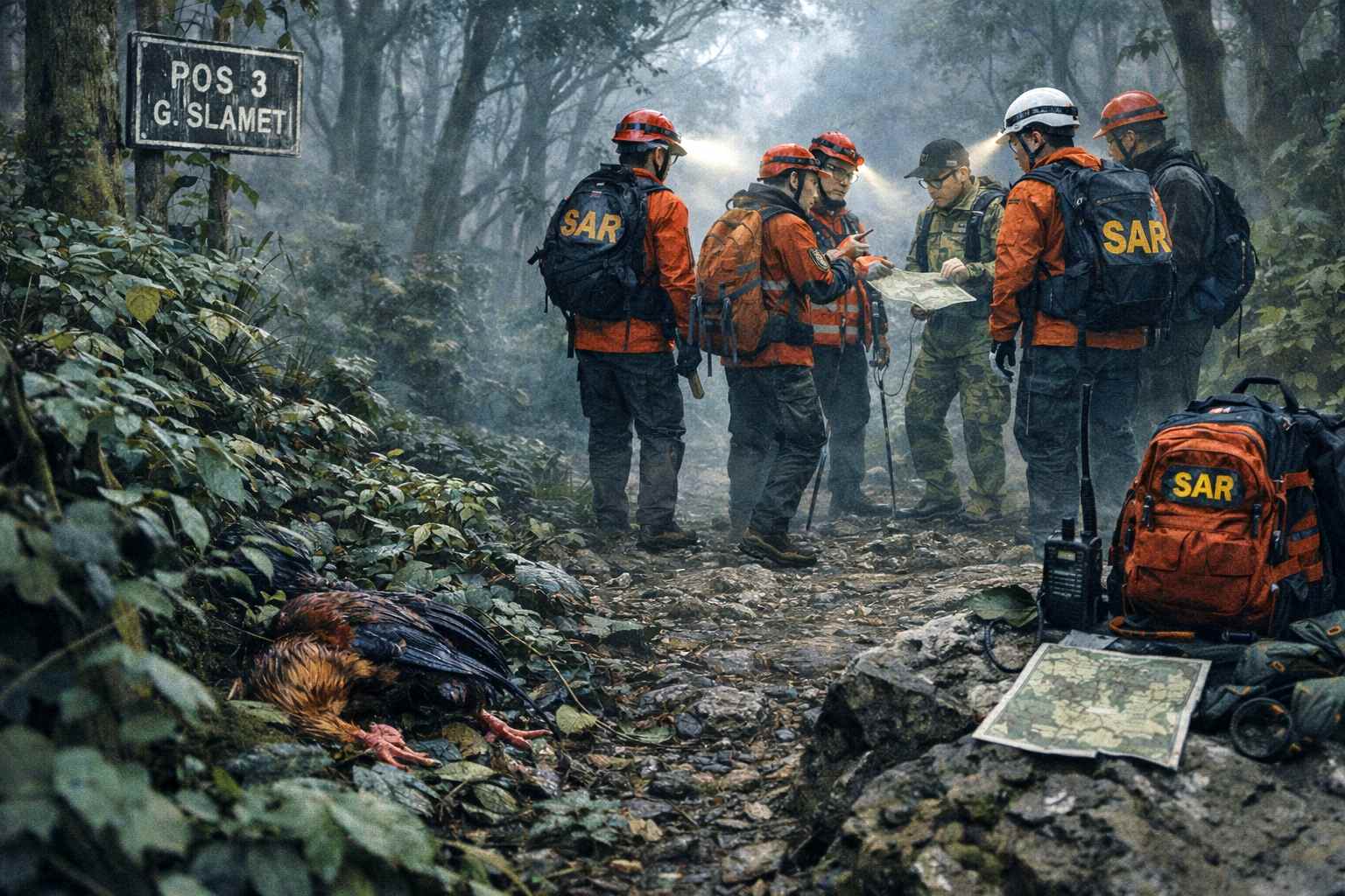 ilustrasi pencarian pendaki asal Magelang yang hilang di Gunung Slamet