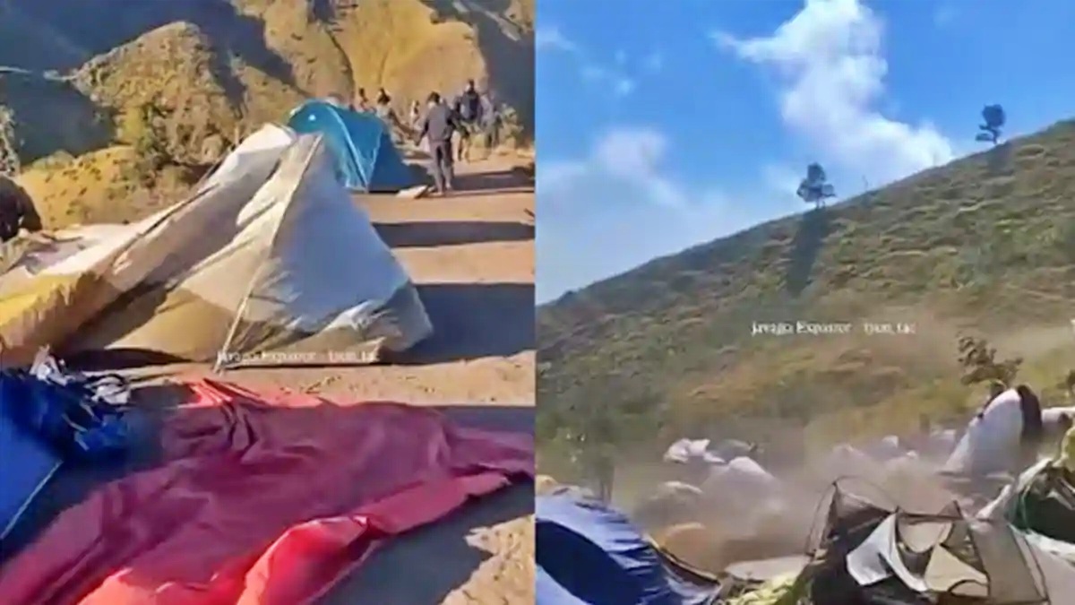 Tangkapan layar video badai angin menerjang camp pendakian Gunung Merbabu seperti dalam postingan Instagram Ahmad iff. Beberapa tenda pendaki roboh akibat cuaca ekstrem ini