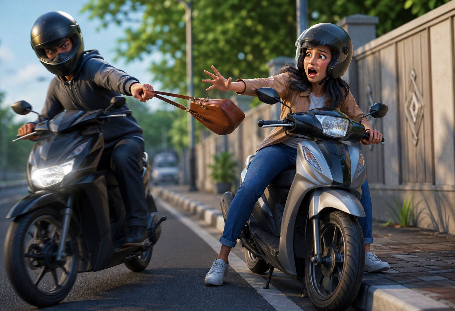 Ilustrasi Ibu Ibu motor mogok justru tas dijambret