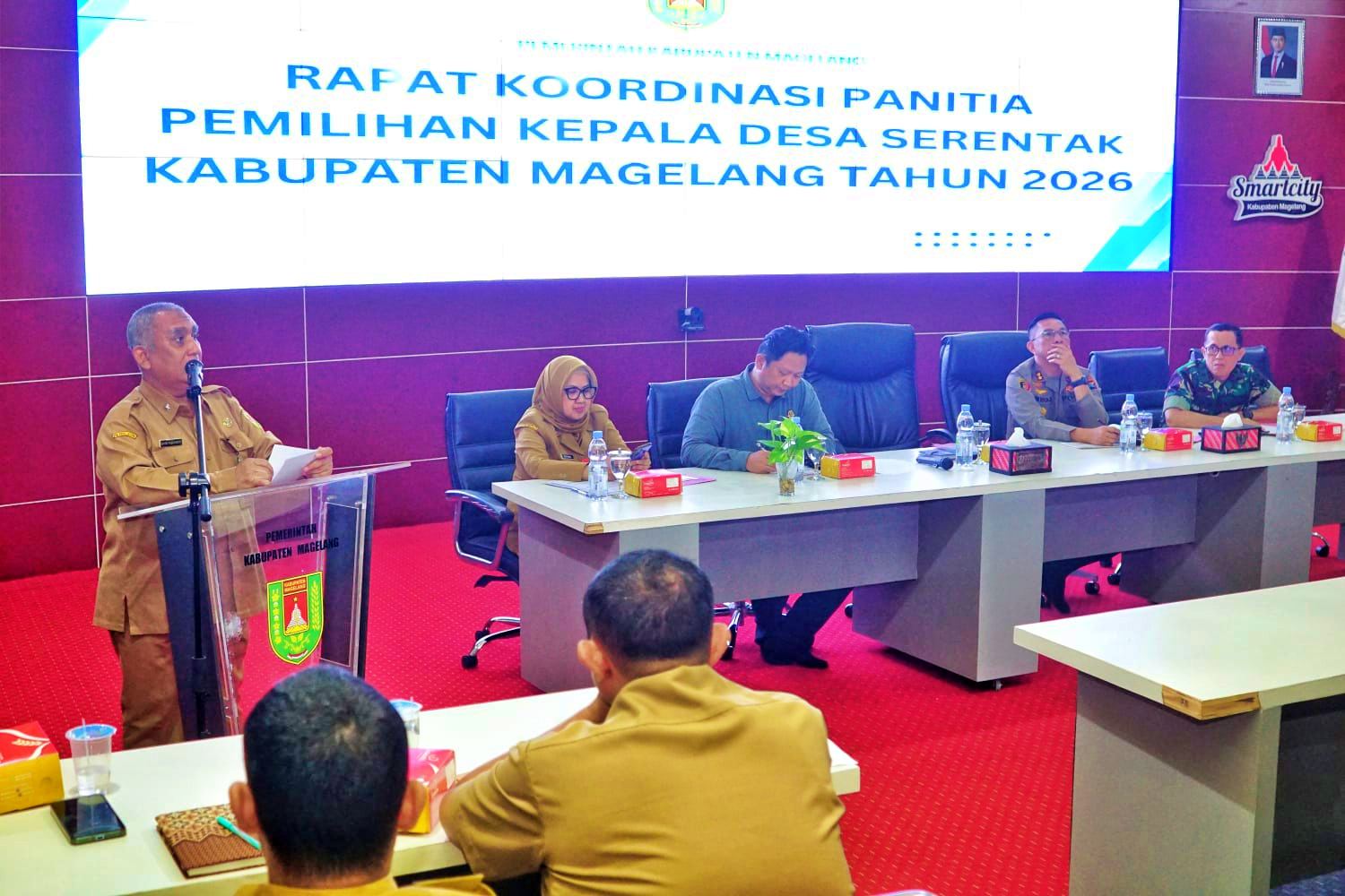 Pj Sekda Kabupaten Magelang David Rudiyanto memimpin Rapat Koordinasi Panitia Pemilihan Kepala Desa Serentak 2026 tingkat Kabupaten Magelang