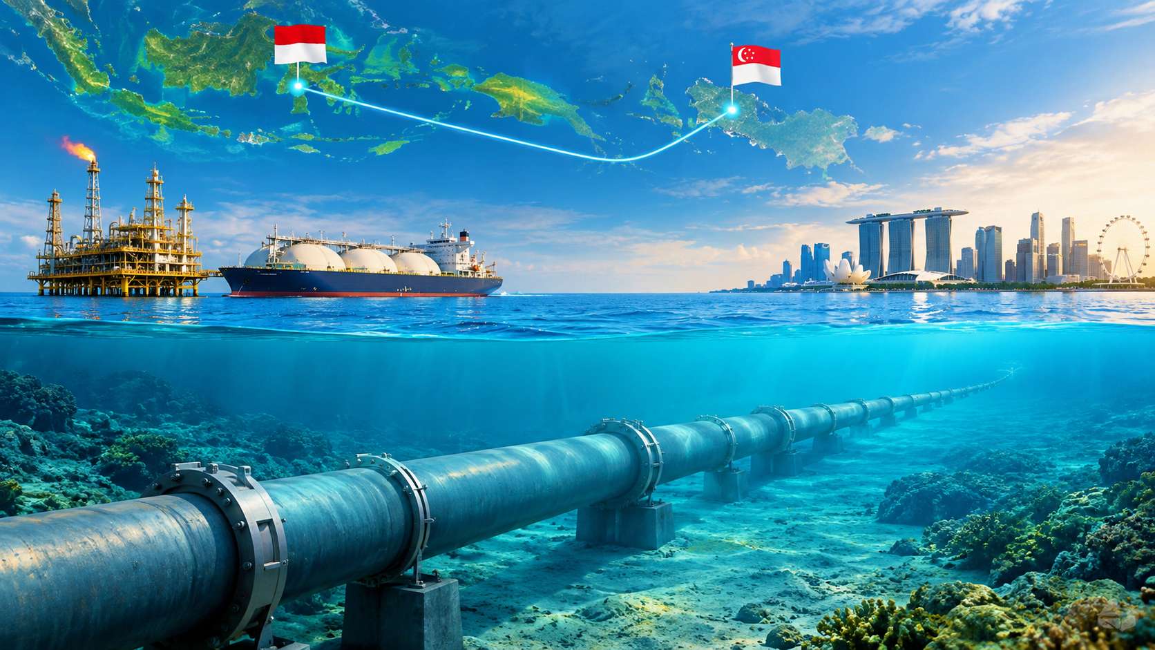 ilustrasi pasokan gas bumi dari Indonesia ke Singapura