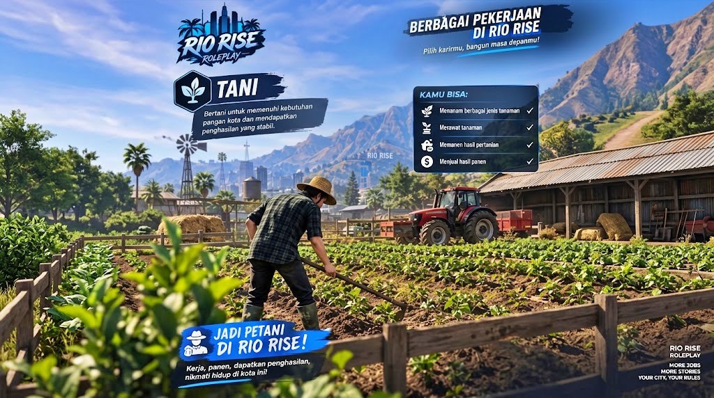 pemain bertani di Rio Rise, game RP mirip GTA untuk konten kreator